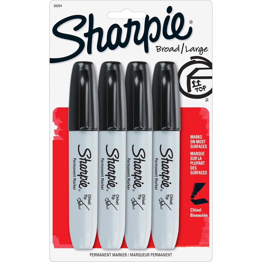 Sharpie Permanent Markers Chisel Tip Black 4 Count 4 (Pack of 1),