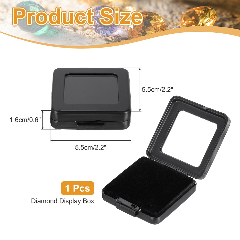 2.2x2.2x0.6 Inch Gemstone Display Box, Diamond Storage Boxes, Black