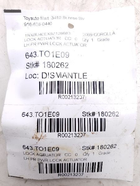 2009 TOYOTA COROLLA DRIVER SIDE FRONT DOOR LOCK ACTUATOR ASSEMBLY