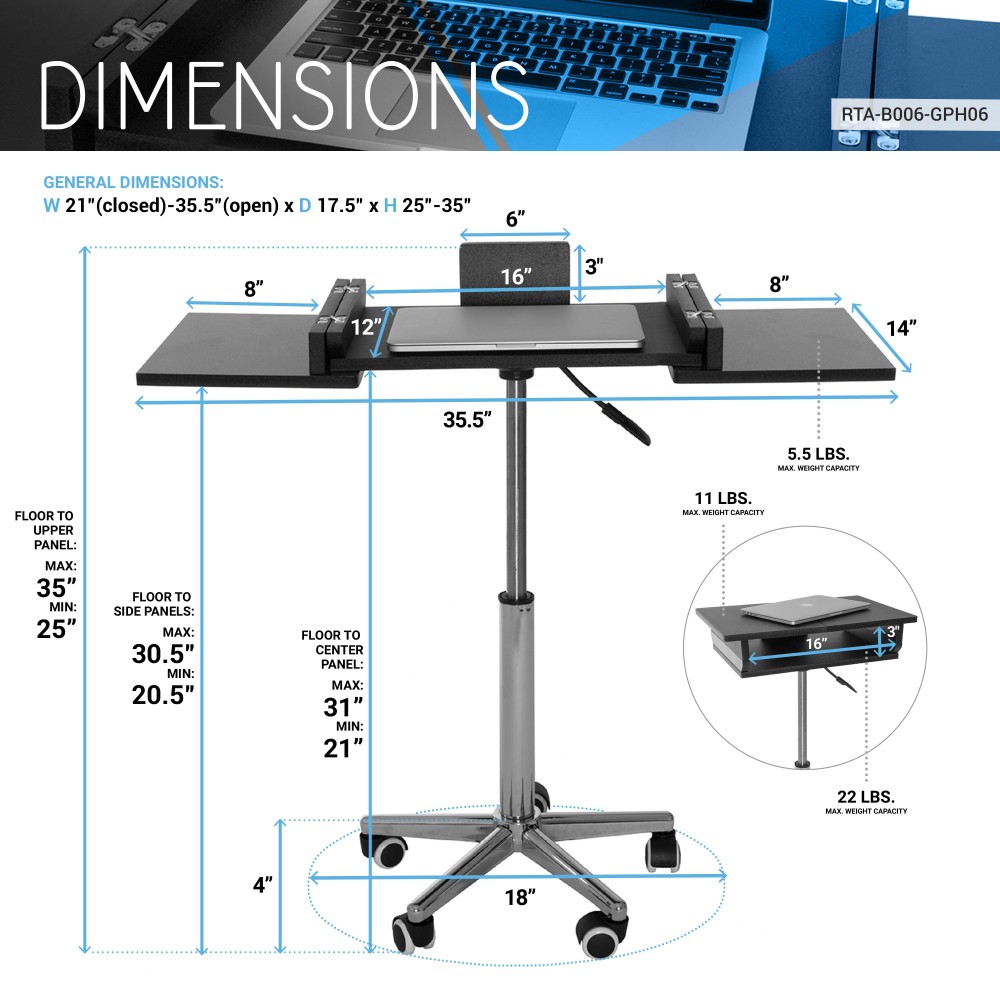 Space-Saving Folding Workstation - Adjustable Laptop Desk, Graphite Steel Frame