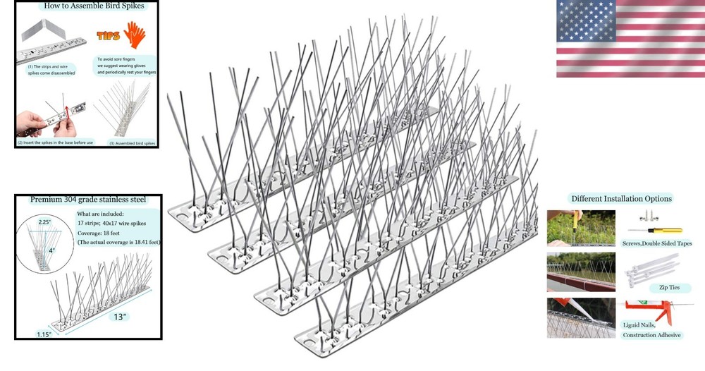 Rust-Resistant Bird Spikes - 17 Strips, DIY Installation