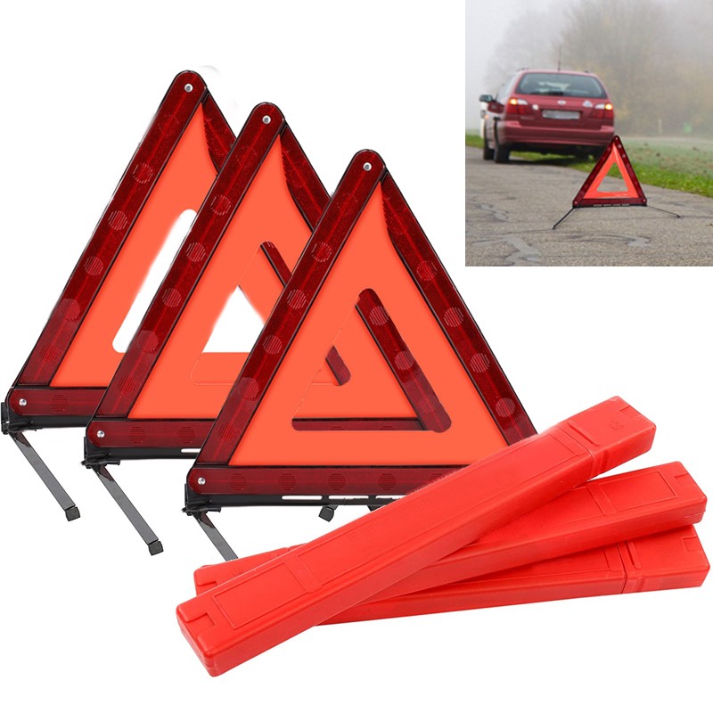 3PCS Car Emergency Warning Triangle DOT Approved Reflective Safety Roadside 17"
