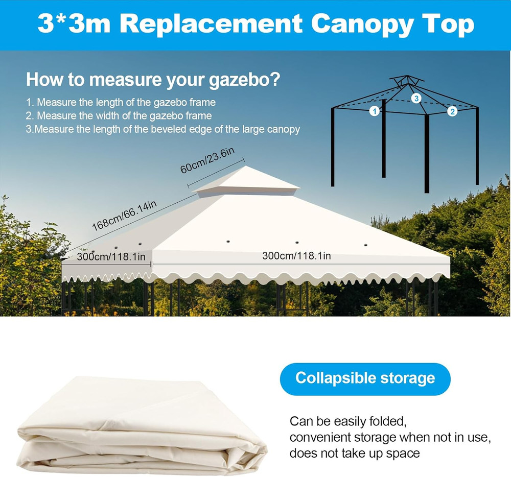 10X10 Double Tiered Gazebo Replacement Canopy, Upgraded 300D Polyester Heavy Dut