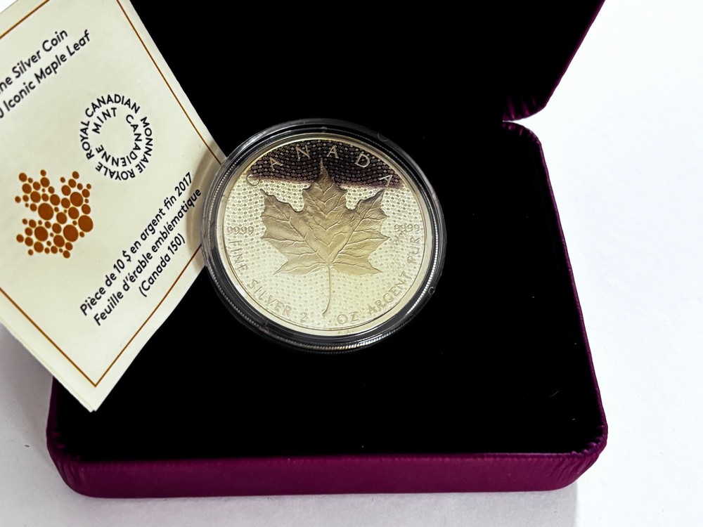 2oz 2017 Silver .9999  $10 Canada 150th Anniversary Iconic Maple Leaf