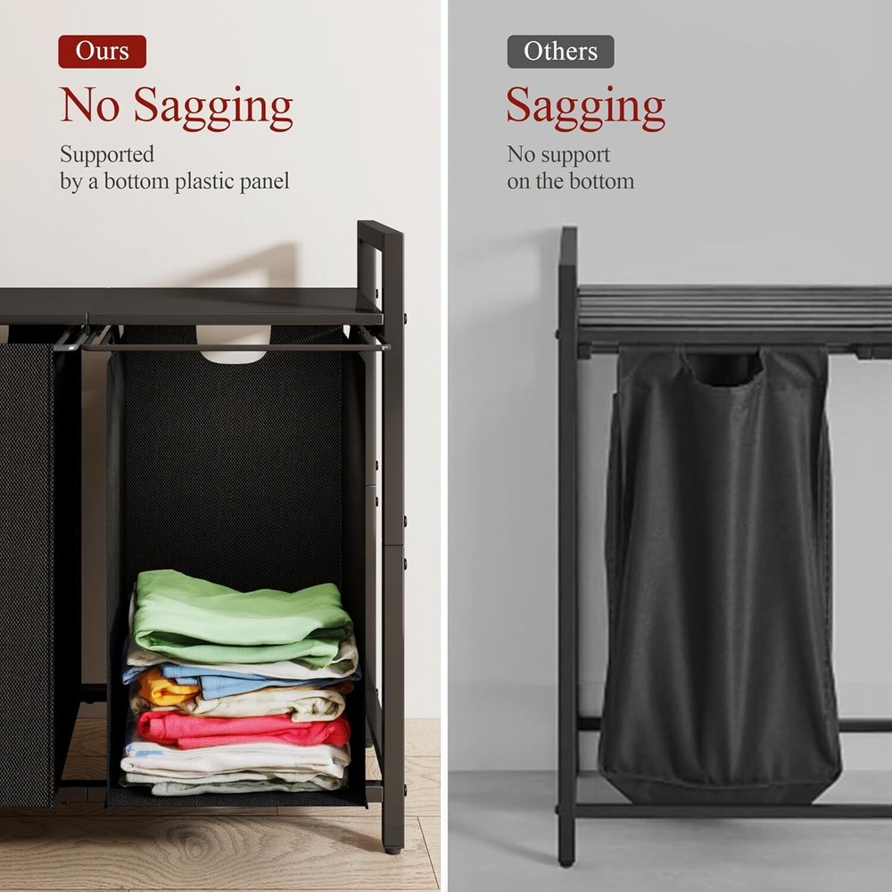 Laundry Basket Organizer Laundry Hamper with Shelf & 2 Pull-Out Removable Bags