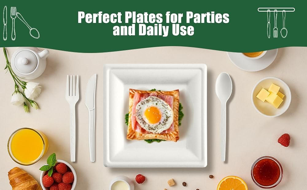 postable Paper Plates, and Biodegradable Set Includes Forks Spoons