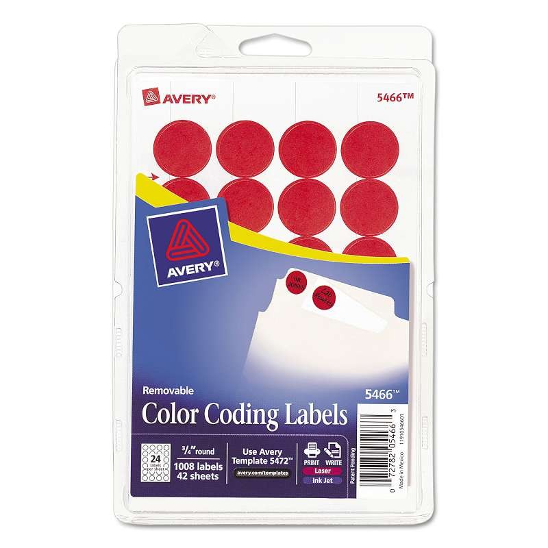 Avery® Printable Removable Color-Coding Labels, 3/4" dia, Red, 1008/Pack