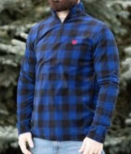 Chaps Golf Sz MEDIUM Blue Black Fleece L/S Stretch Pullover Top Jacket EUC