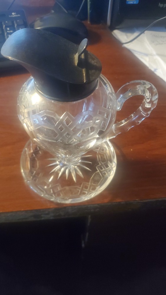antique crystal etched with bottom cream pitcher with top