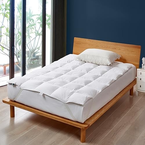 Goose Feather Down Bed Mattress Topper Size - Plush Fluffy Anchor Full White