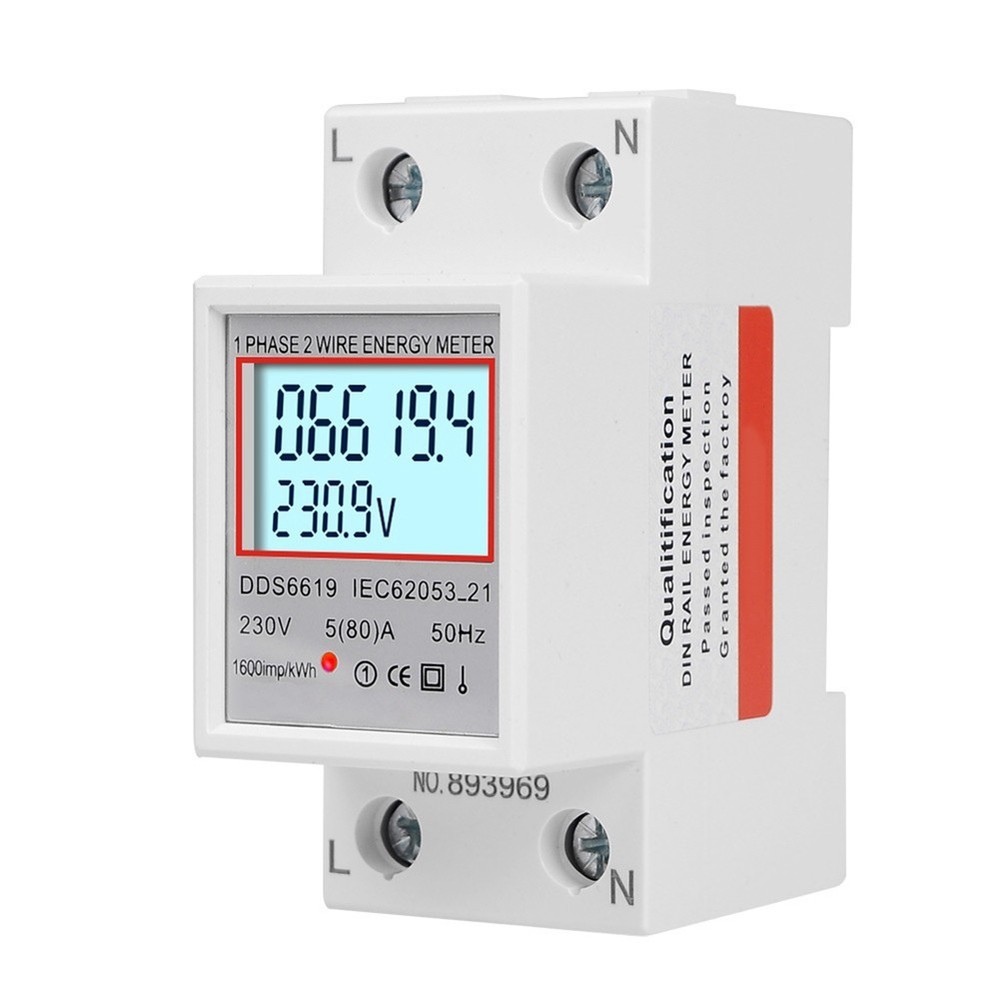 LCD Energy Meter for Din Rail Systems with Voltage Current Measurement 80A