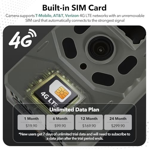 4G Cellular Trail Camera with Unlimited Data, 2K Live Feed, Night Vision, Solar