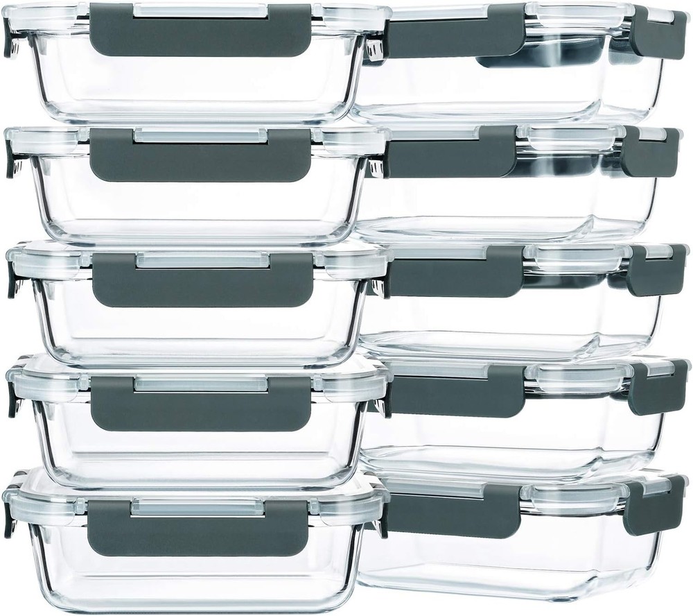 Glass Food Storage Containers - 10-Pack