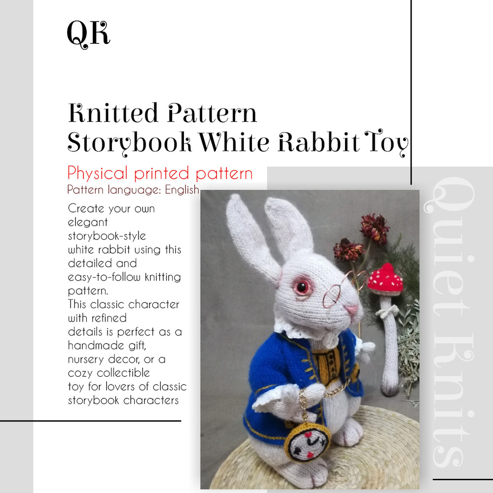 White Rabbit Knitting Pattern – Storybook Toy Doll, Printed Pattern