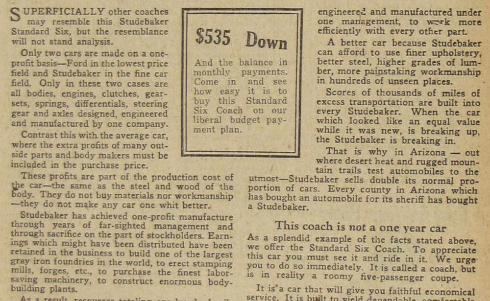 Vintage 1925 STUDEBAKER Coach Car Newspaper Print Ad