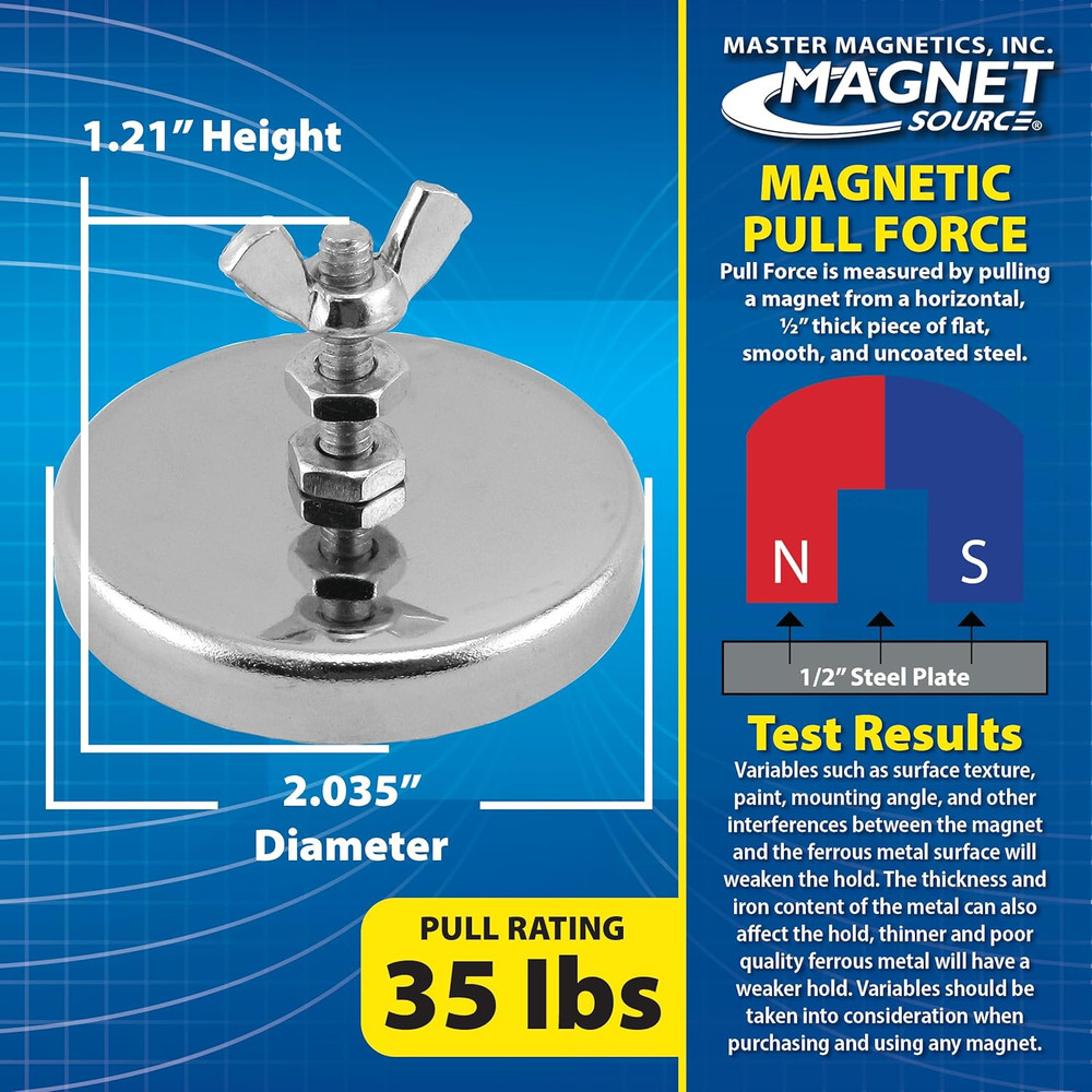 Ceramic round Base Magnet with Bolt, Nuts, and Wing Nut Pack - Heavy-Duty Strong