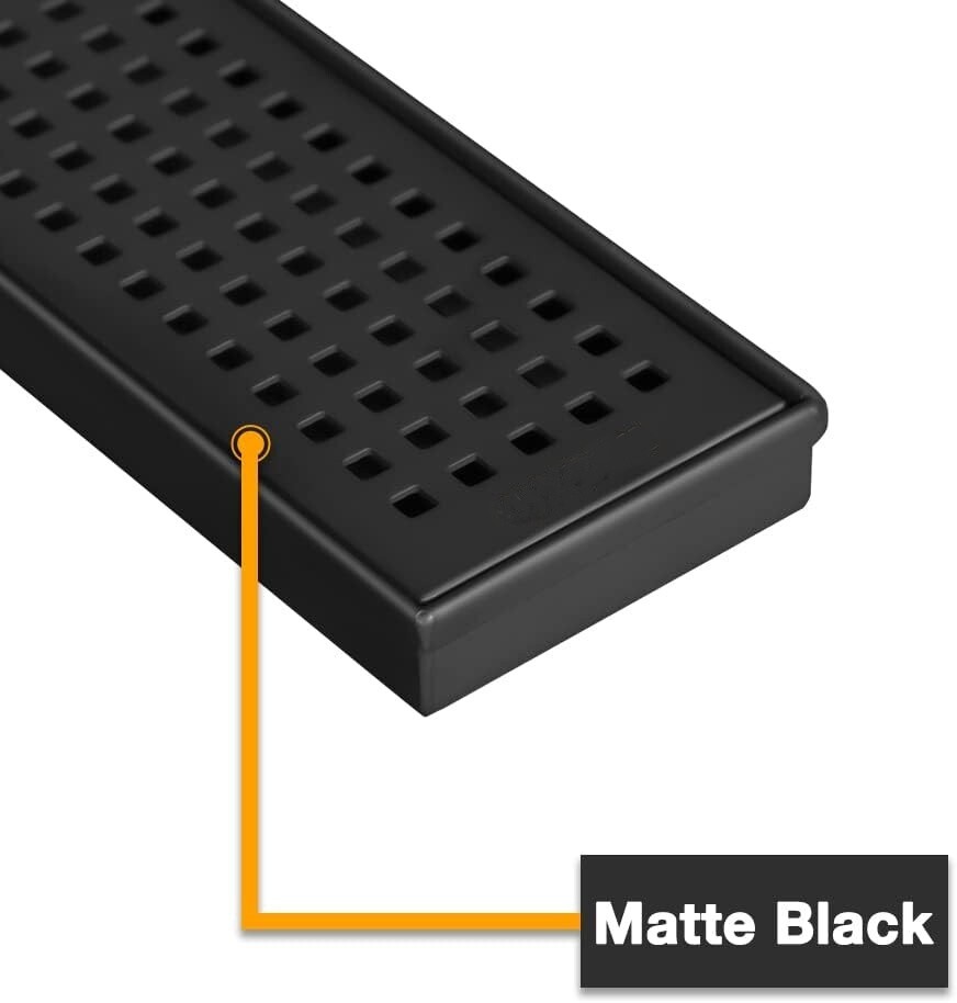 Desagüe de ducha lineal de 24 pulgadas, desagüe de suelo rectangular negro