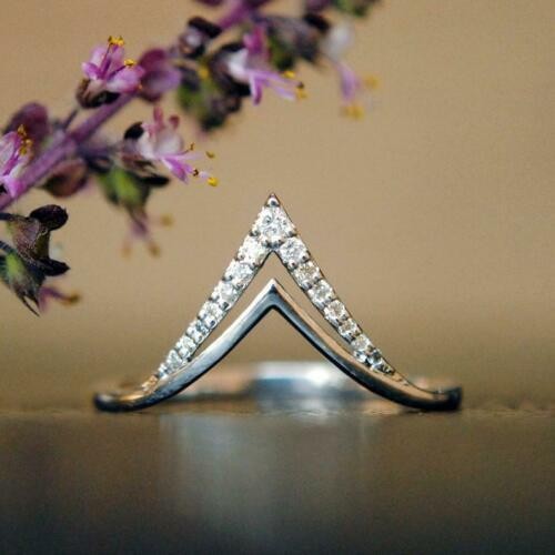 0.10Ct White Round Cut V Shaped Stackable Wedding Anniversary Band In 925 Silver