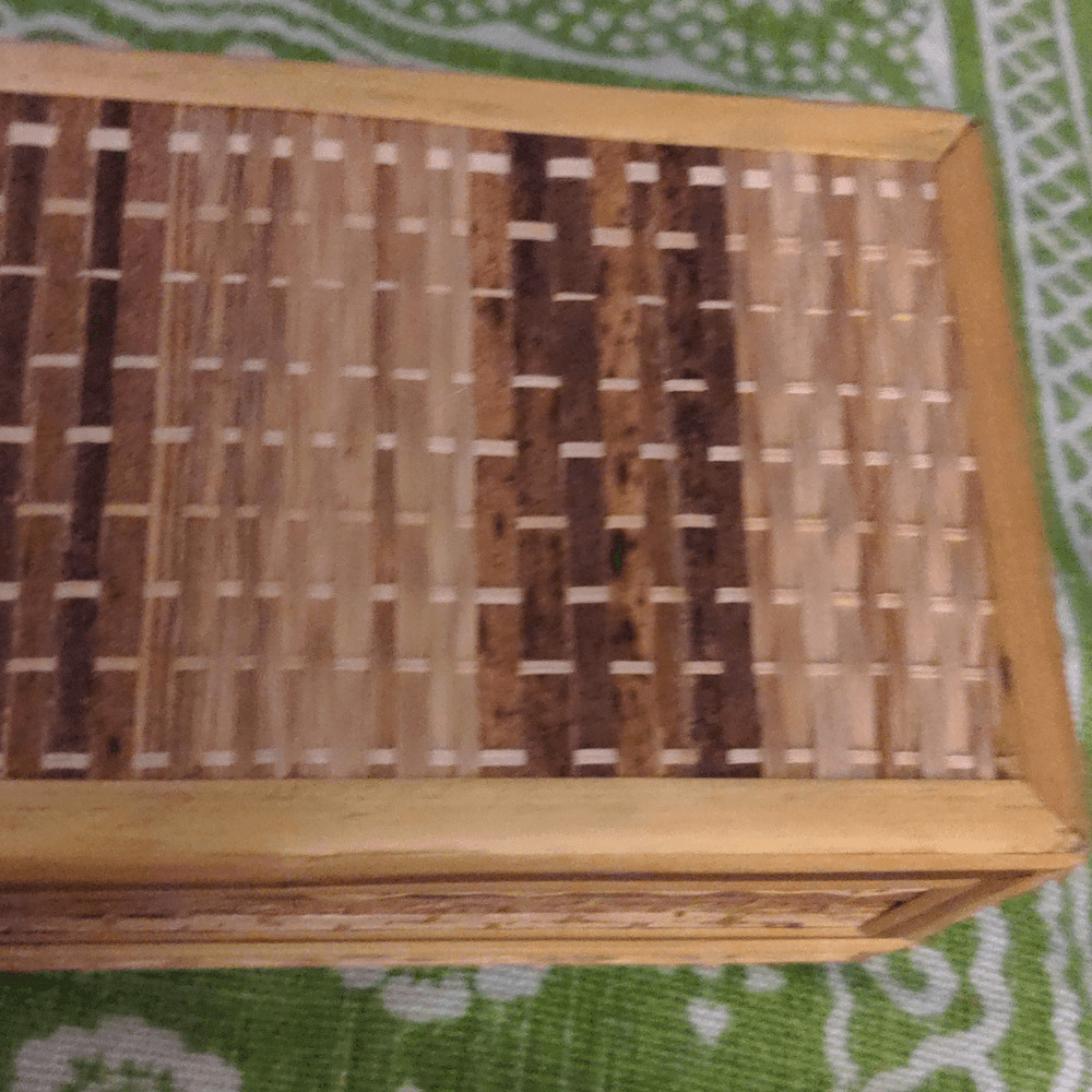 Vintage small wooden and straw weaved box