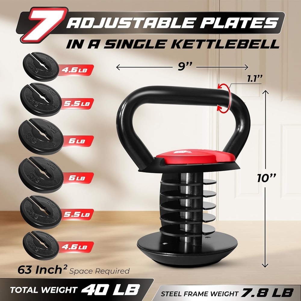 Space-Saving 40 LB Adjustable Kettlebell Set - Ideal for Home Strength Training