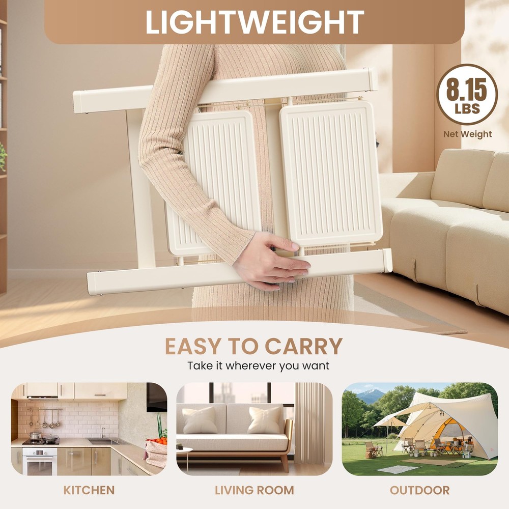 GameGem 2 Step Ladder Folding Stool with Wide 2 STEP, Cream White