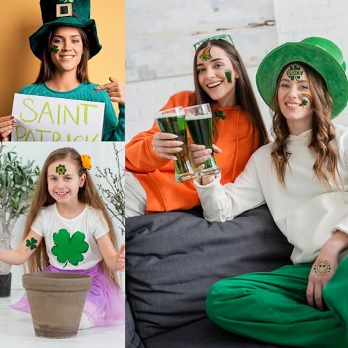 Day Temporary Tattoos, 23 Sheets St Patricks Day Glitter St Patricks