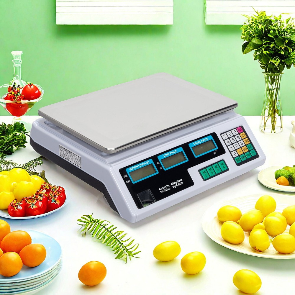 Digital Tabletop Scale - Commercial Postal, 40kg/88lbs Capacity, Switch & White