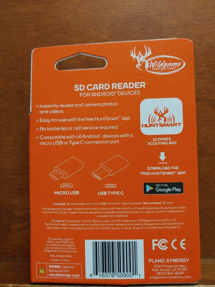 Wildgame Innovations SD Card Reader for Android Devices NEW Huntsmart app