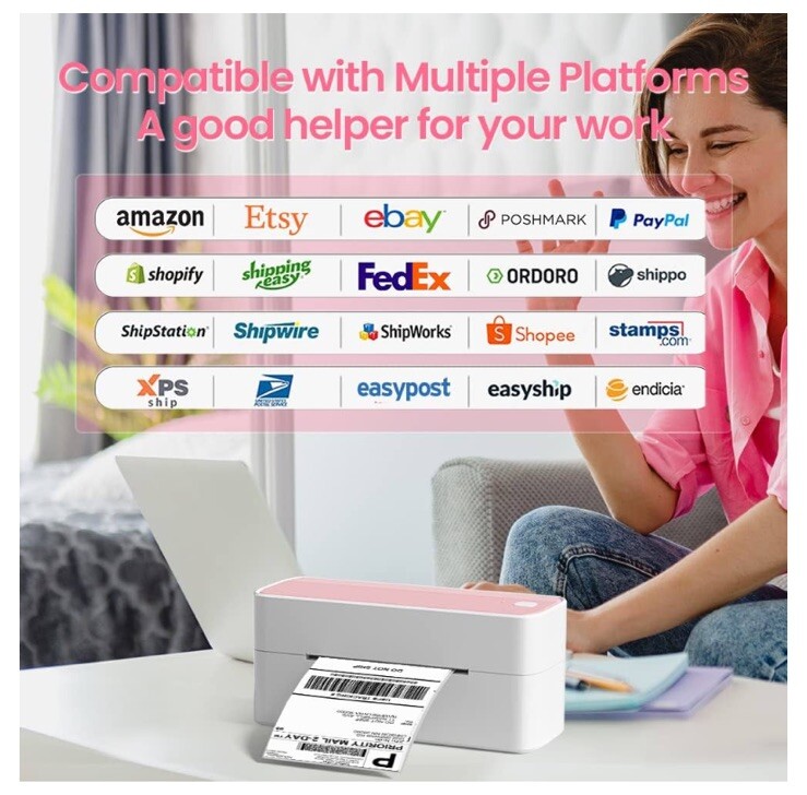 Logistics Label Printer PM-241-BT Pink White NEW Bluetooth