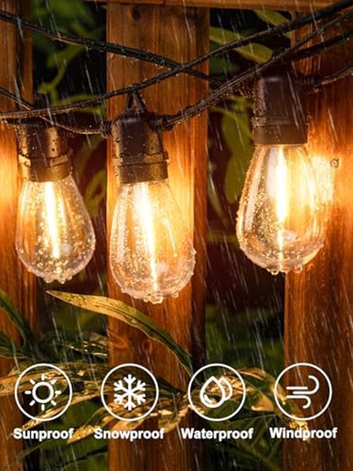 Outdoor String Lights, 48FT Edison Light String Commercial Grade 1 Black
