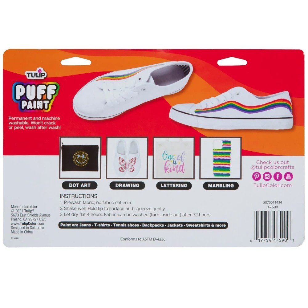 Puff Paint Essential Rainbow Colors 10-pack, Multi-Surface, Premium Quality, ...