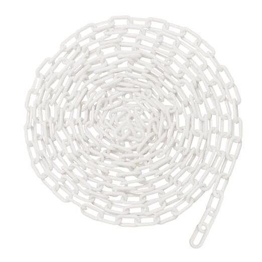 White Plastic Chain 25ft, 1.42" Link, High Visibility Plastic Chain Barrier