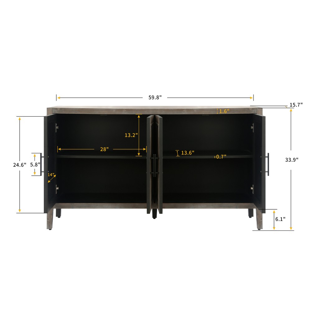 Storage Cabinet with 4 Doors and Adjustable Shelves Sideboard Buffet Cabinet