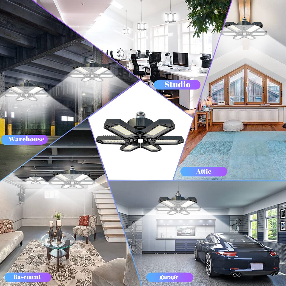 4 Pack 200W LED Garage Lights Deformable 1000000LM Bulb Ceiling Workshop Lamp