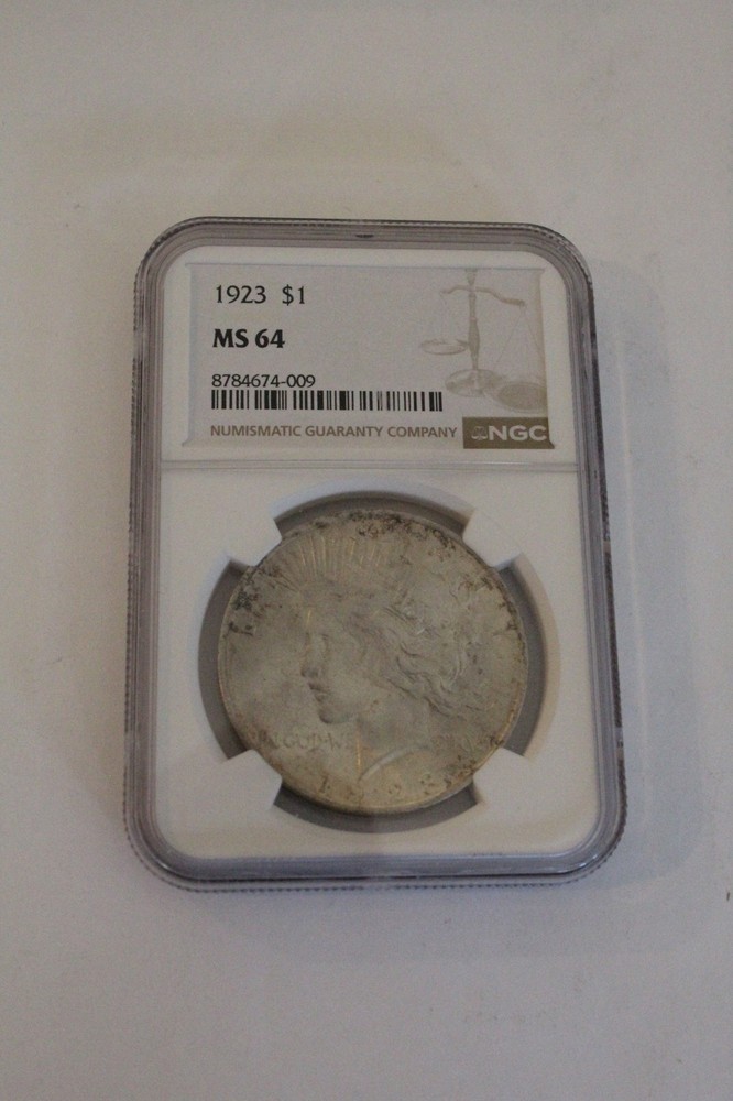 1923 $1 MS64 SILVER PEACE DOLLAR, NGC CERTIFIED
