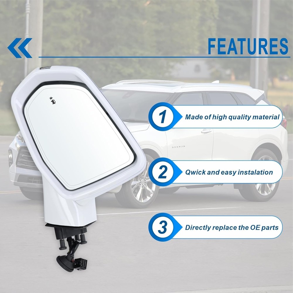 Left Driver Side Mirror Compatible with 2019-2026 Chevy Blazer with Manual Foldi
