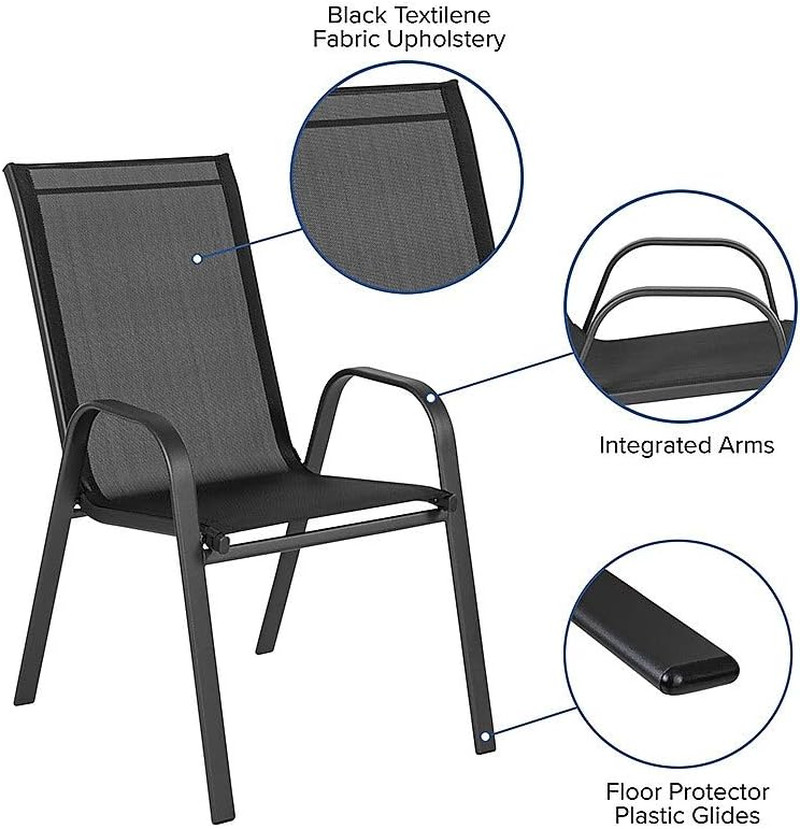 Set of 5 Stackable Black Patio Chairs with Modern Sling Design