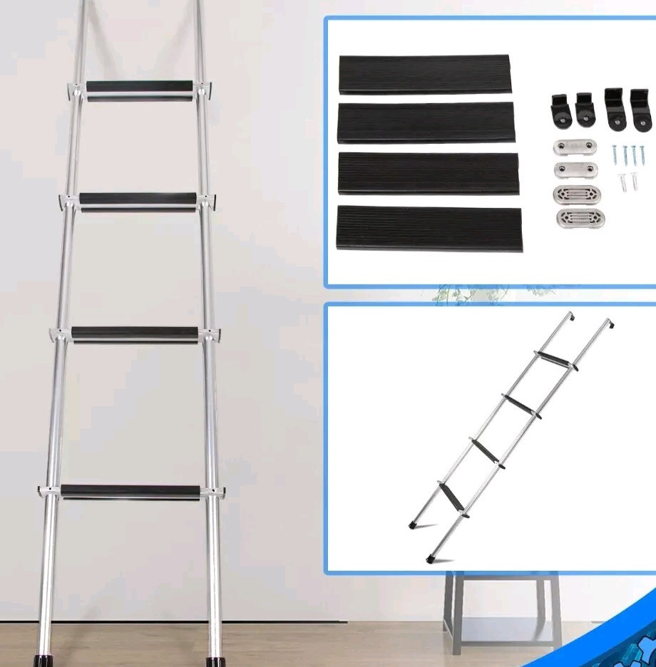 60" Bunk Ladder Aluminum Silver & Black For RV Camper Trailer or Home Garden