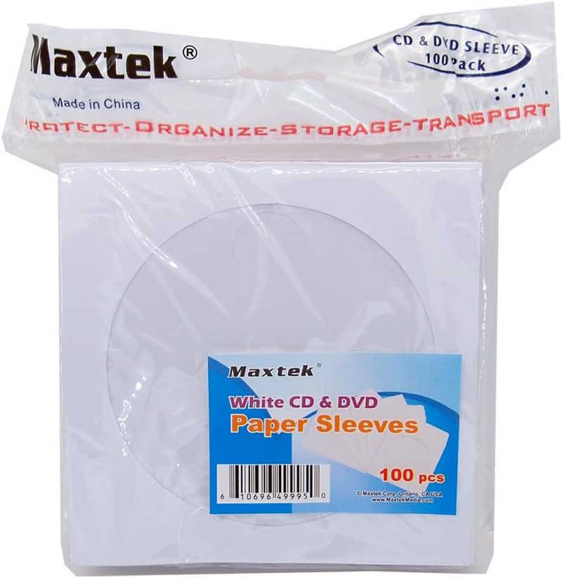 100 Pack Maxtek Premium Thick White Paper CD DVD Sleeves Envelope with Window Cu