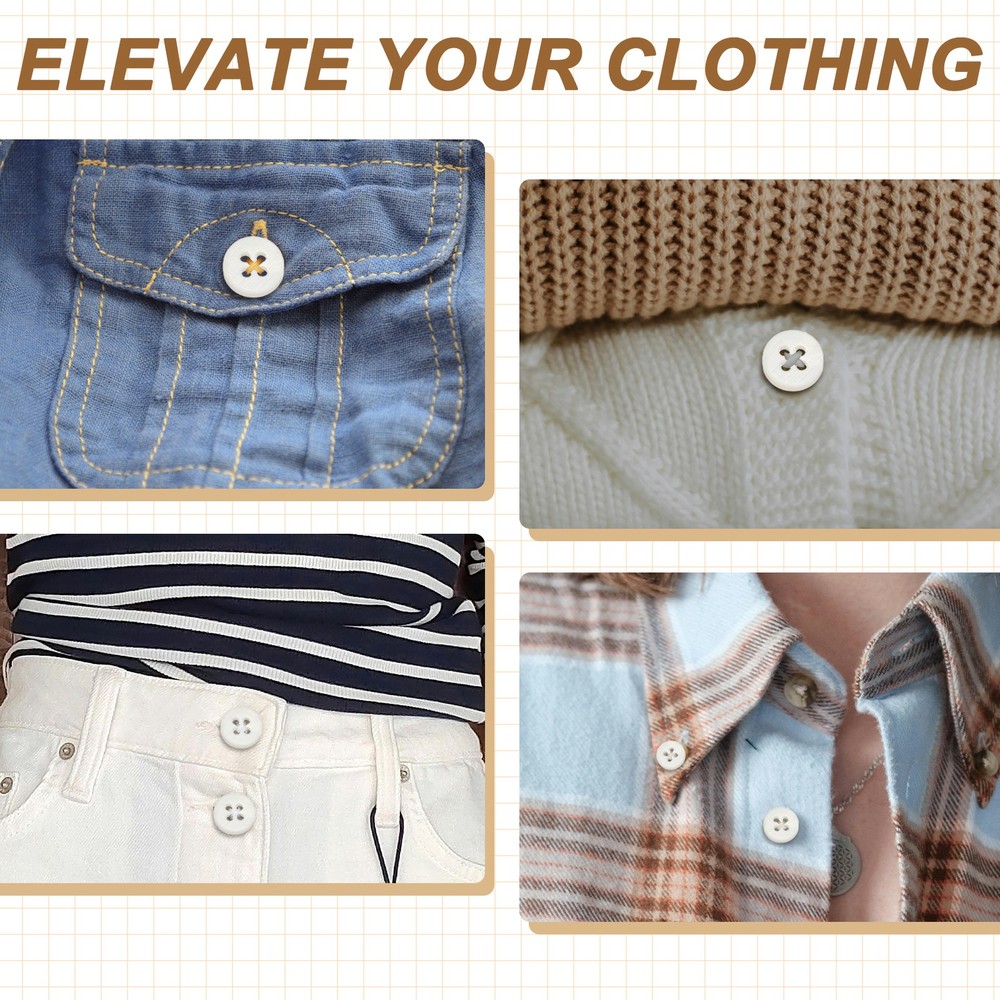 Natural Shell Button 4 Hole Shell Round Sewing Buttons 11.5 mm & 50 Pack & White