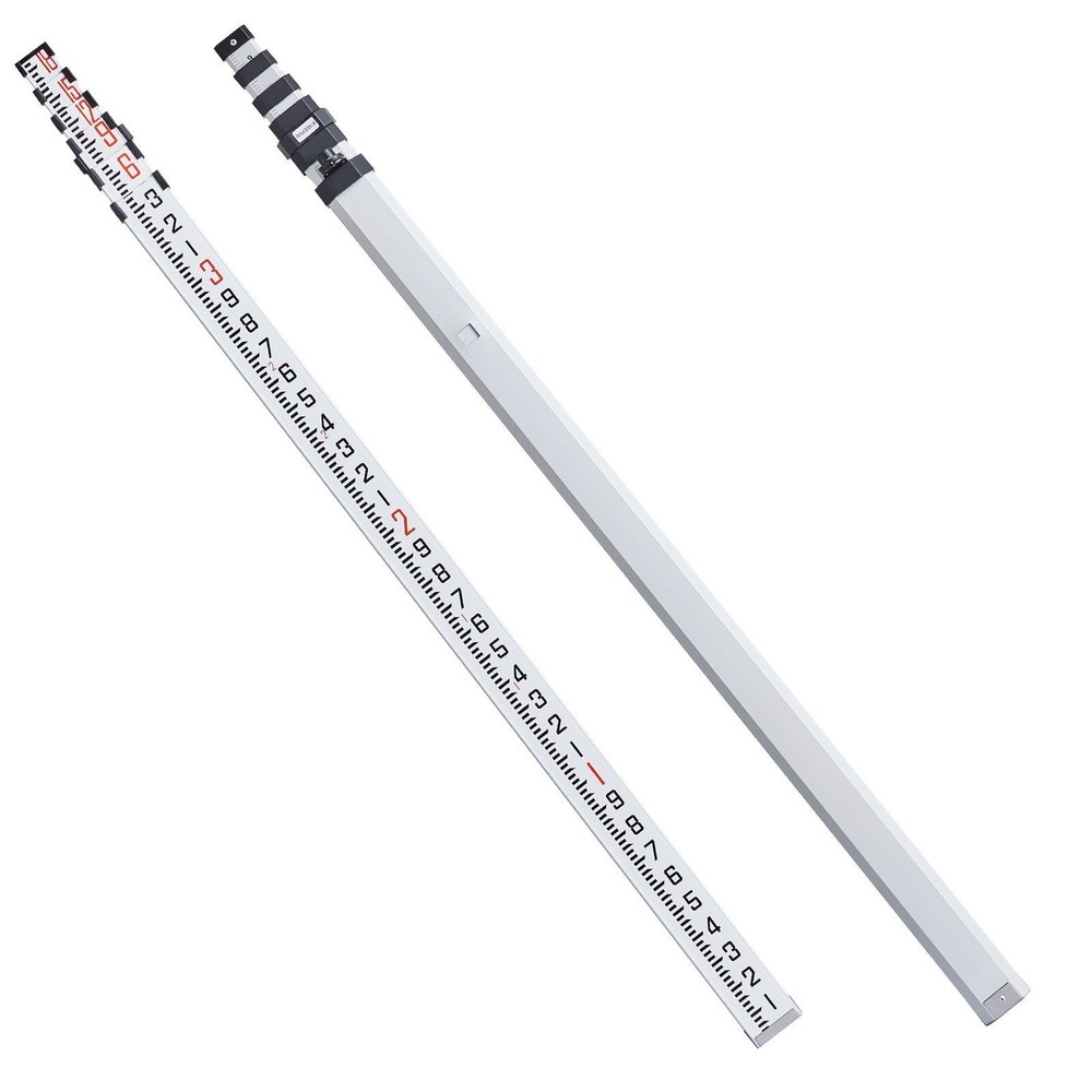 Aluminum Telescopic Leveling Rod 18ft, Dual-Scale & Bubble Level