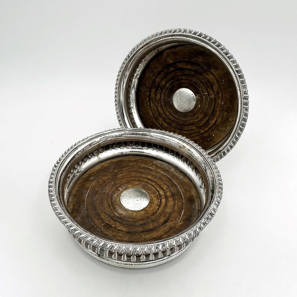 GEORGE III PAIR BOTTLE COASTERS OLD SHEFFIELD PLATE c1810