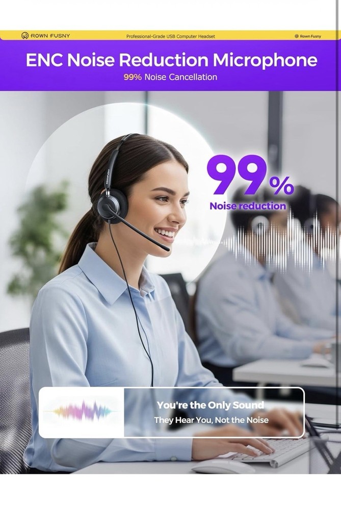 Rownfusny USB Headset with Microphone for PC, Computer Headset with Microphone