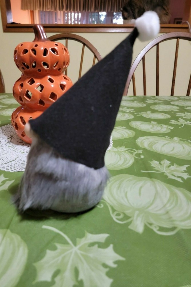 Handmade Gnome with black hat and grey beard