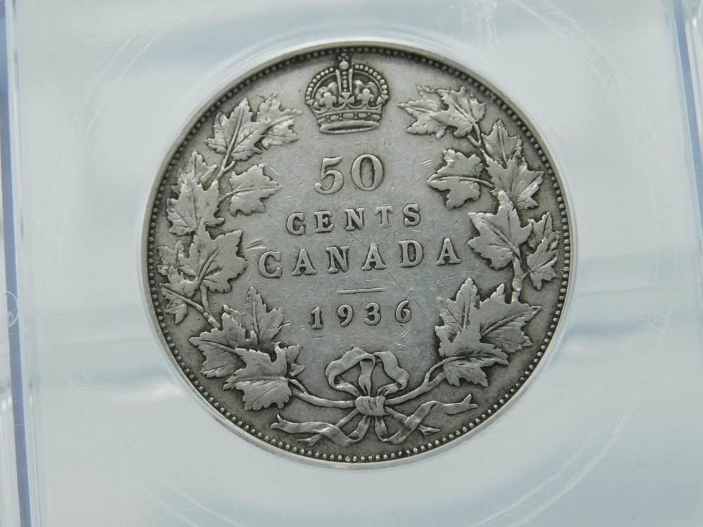 1936 GRADED CANADA 50 CENT ~ ICG VF20 (BT1119)