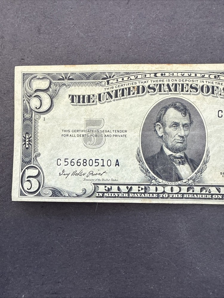 1953 $5 Silver Certificate Blue Seal Five Dollar Bill