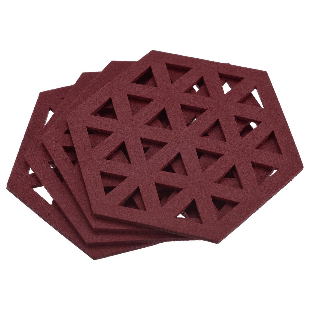 Felt coasters 4pcs hexagonal tampons coasters, red wine