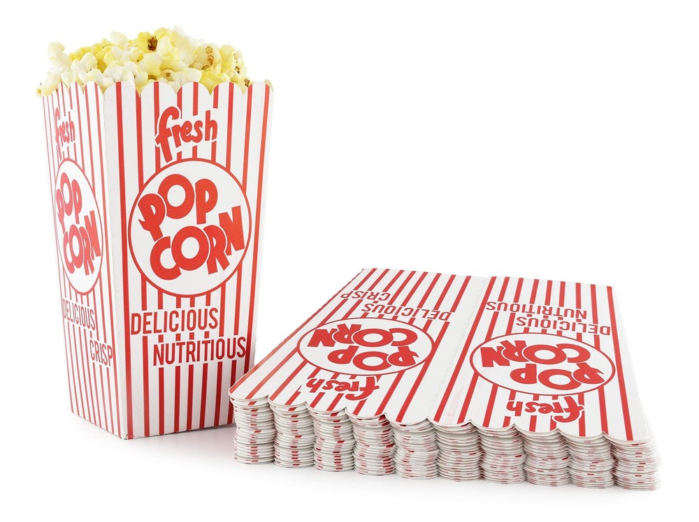 Snappy Popcorn 44-E Red and White Open Top Popcorn Boxes, .8 Oz. 100 Count