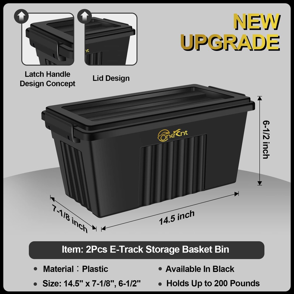 Onesnt 2 Pack E-Track Basket Storage Bin for E Track Medium, Black