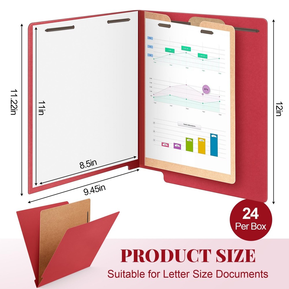 24 Pack Large Classification Folders, 1 Divider Pressboard File Folder with F...